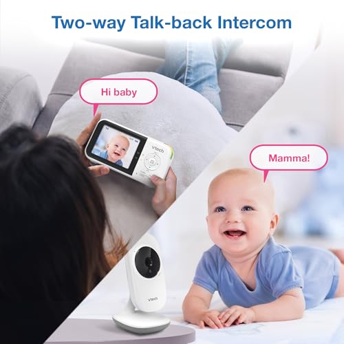 VTech VM819 Baby Monitor, 2.8” Screen, Night Vision, 2-Way Audio, Temperature Sensor and Lullabies, Secure Transmission No WiFi