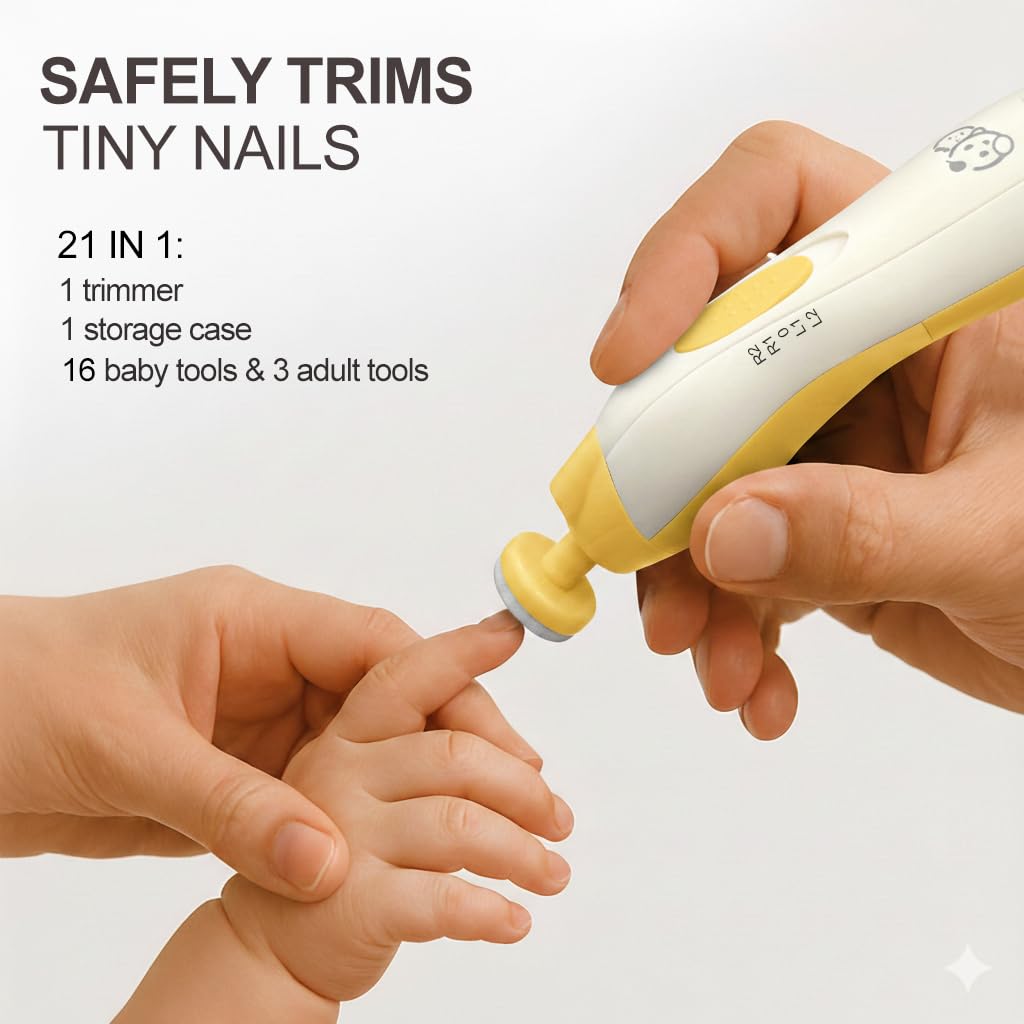Royal Angels Rechargeable 22 in 1 Baby Nail Trimmer with LCD Display, Labeled Case, 13 Extra Pads, Safe Quiet LED Light Electric Baby Nail File Kit for Newborns Toddlers (WhiteBlue)