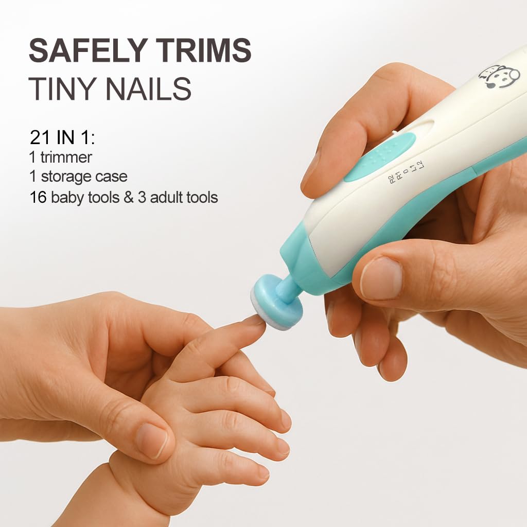 Royal Angels Rechargeable 22 in 1 Baby Nail Trimmer with LCD Display, Labeled Case, 13 Extra Pads, Safe Quiet LED Light Electric Baby Nail File Kit for Newborns Toddlers (WhiteBlue)