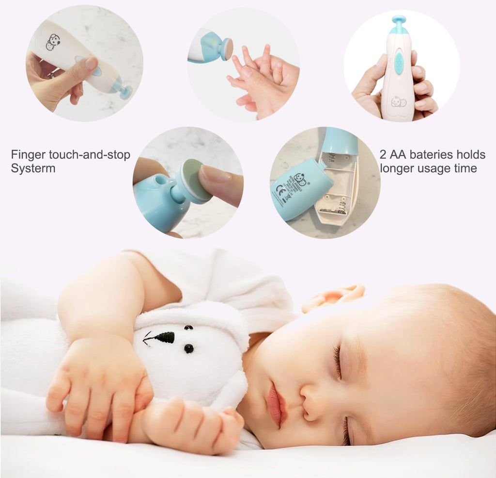 Royal Angels Rechargeable 22 in 1 Baby Nail Trimmer with LCD Display, Labeled Case, 13 Extra Pads, Safe Quiet LED Light Electric Baby Nail File Kit for Newborns Toddlers (WhiteBlue)