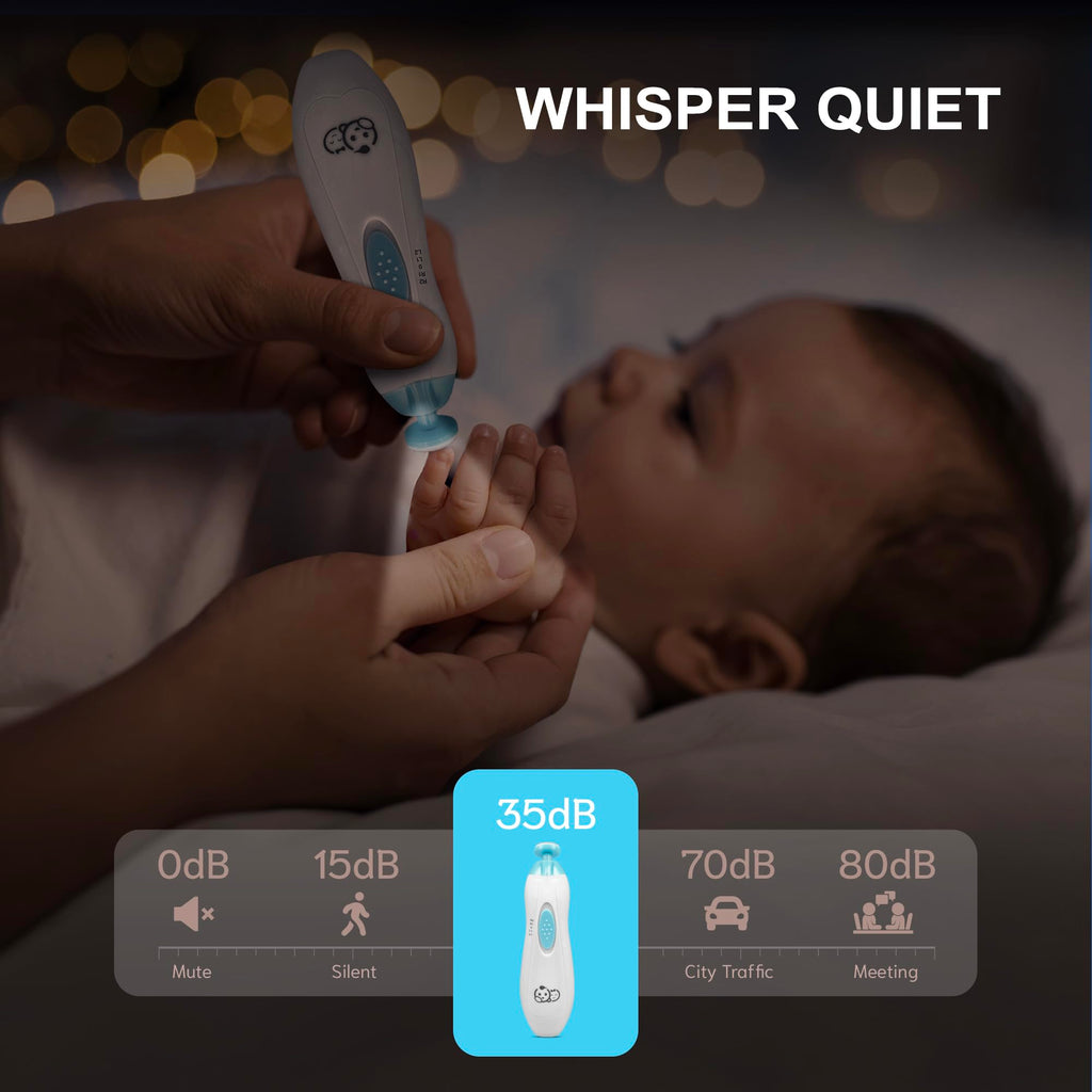 Royal Angels Rechargeable 22 in 1 Baby Nail Trimmer with LCD Display, Labeled Case, 13 Extra Pads, Safe Quiet LED Light Electric Baby Nail File Kit for Newborns Toddlers (WhiteBlue)