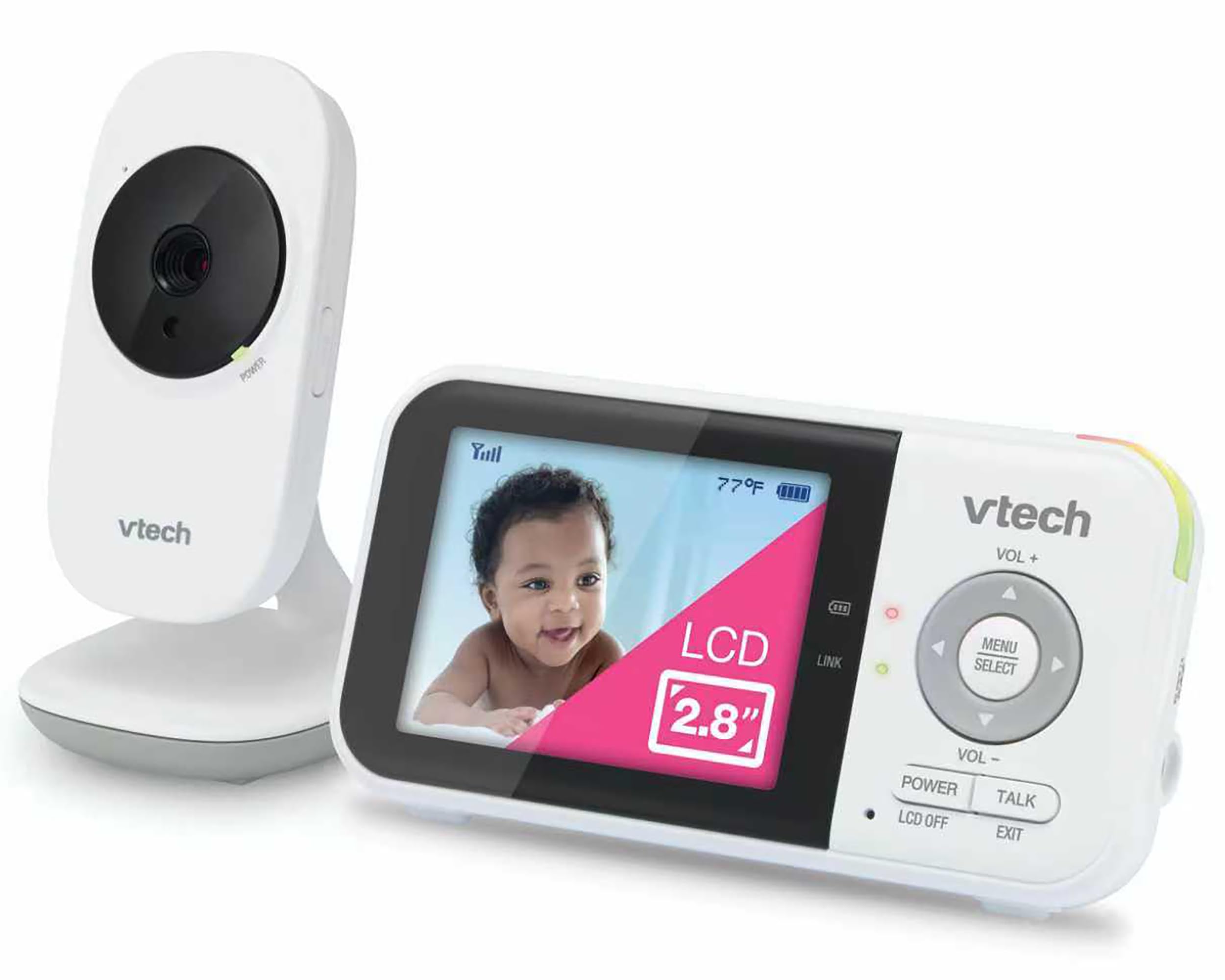 VTech VM819 Baby Monitor, 2.8” Screen, Night Vision, 2-Way Audio, Temperature Sensor and Lullabies, Secure Transmission No WiFi