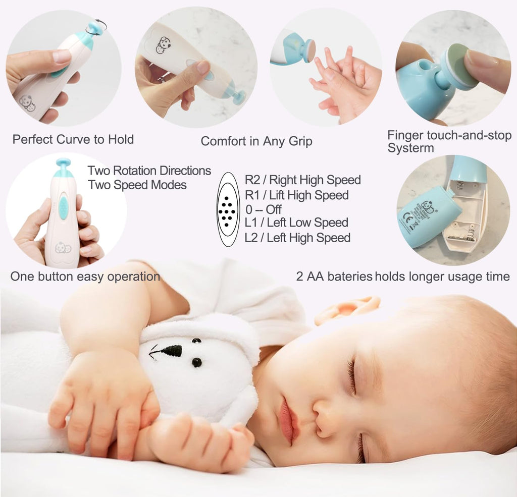 Royal Angels Rechargeable 22 in 1 Baby Nail Trimmer with LCD Display, Labeled Case, 13 Extra Pads, Safe Quiet LED Light Electric Baby Nail File Kit for Newborns Toddlers (WhiteBlue)