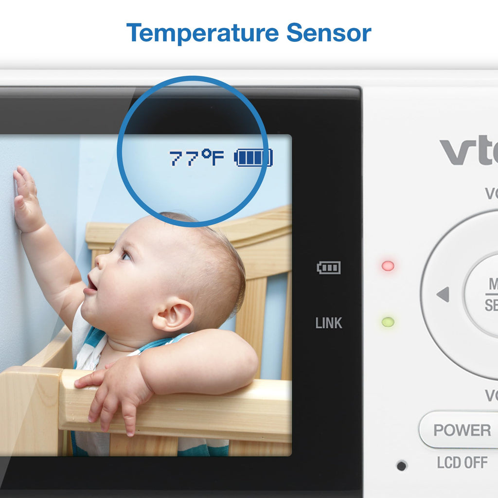 VTech VM819 Baby Monitor, 2.8” Screen, Night Vision, 2-Way Audio, Temperature Sensor and Lullabies, Secure Transmission No WiFi