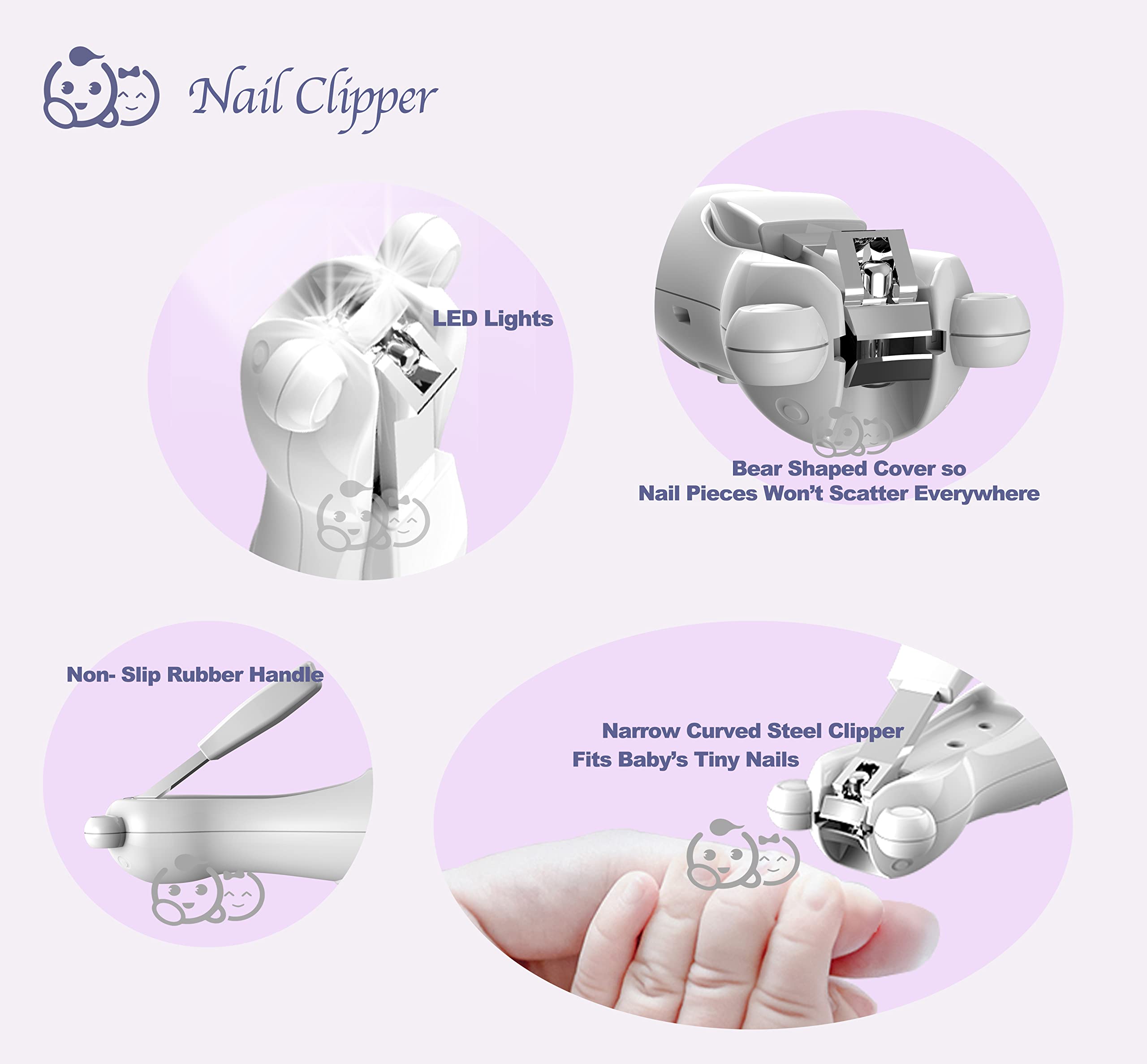 Royal Angels Rechargeable 22 in 1 Baby Nail Trimmer with LCD Display, Labeled Case, 13 Extra Pads, Safe Quiet LED Light Electric Baby Nail File Kit for Newborns Toddlers (WhiteBlue)