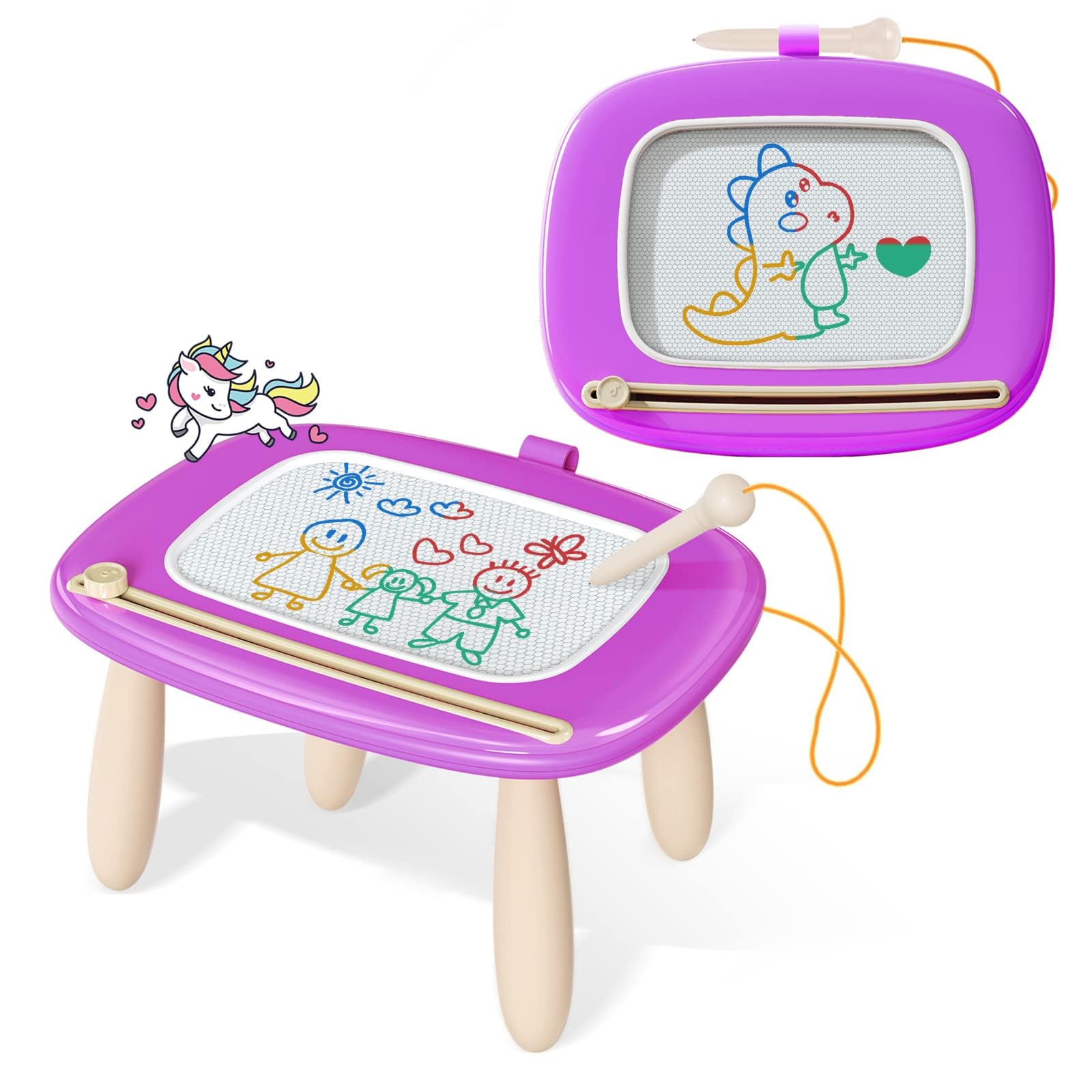 Kikidex Girl Toys Age 1-3 Magnetic Drawing Board, Gifts for 1 2 3 Year Old Toddlers Birthday, Doodle Board for Preschool Learning and Educational Erasable Sketching Pad(Soft Pink)