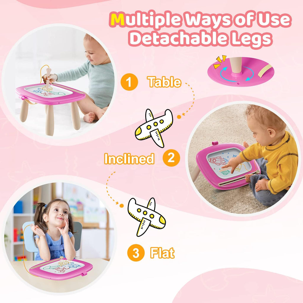 Kikidex Girl Toys Age 1-3 Magnetic Drawing Board, Gifts for 1 2 3 Year Old Toddlers Birthday, Doodle Board for Preschool Learning and Educational Erasable Sketching Pad(Soft Pink)