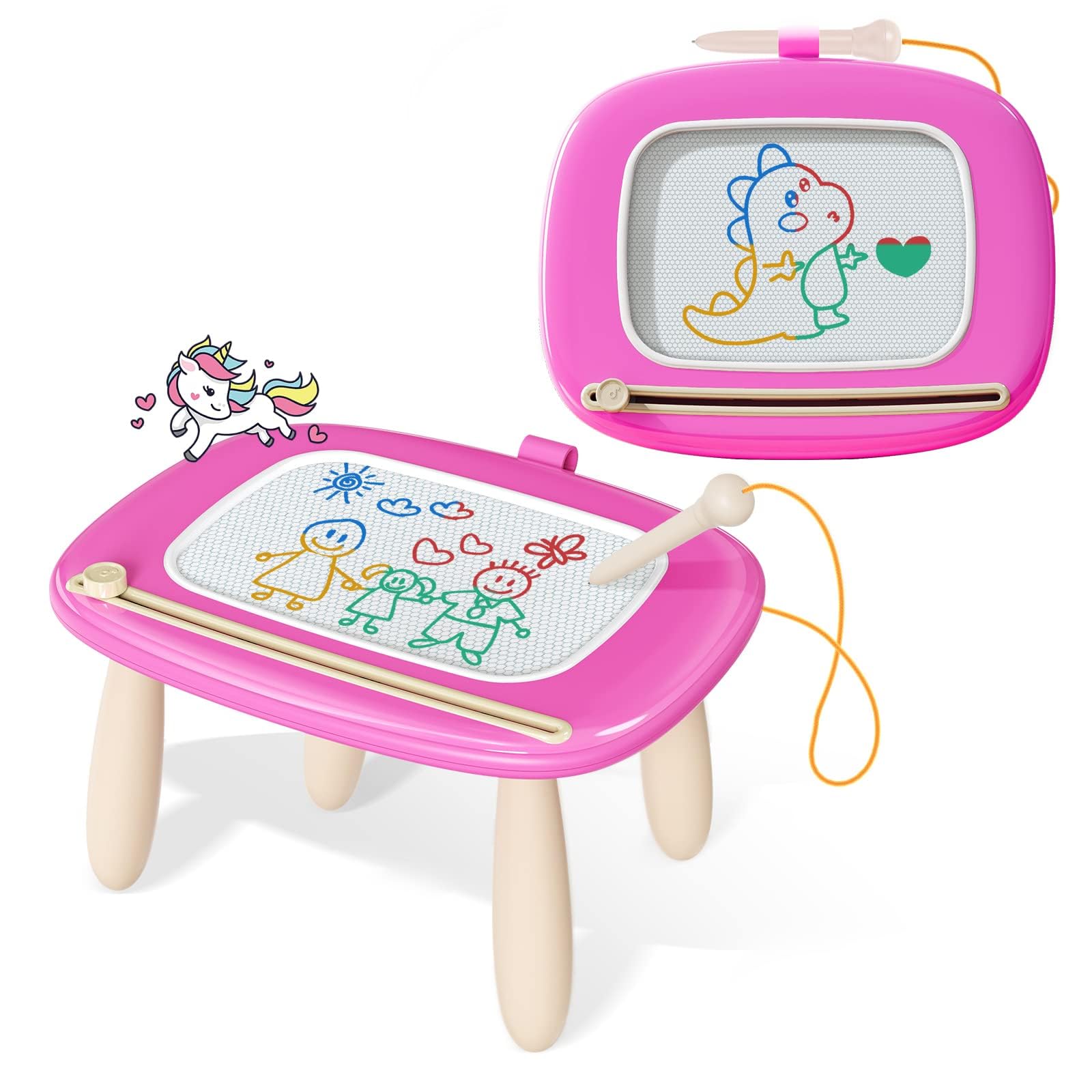 Kikidex Girl Toys Age 1-3 Magnetic Drawing Board, Gifts for 1 2 3 Year Old Toddlers Birthday, Doodle Board for Preschool Learning and Educational Erasable Sketching Pad(Soft Pink)