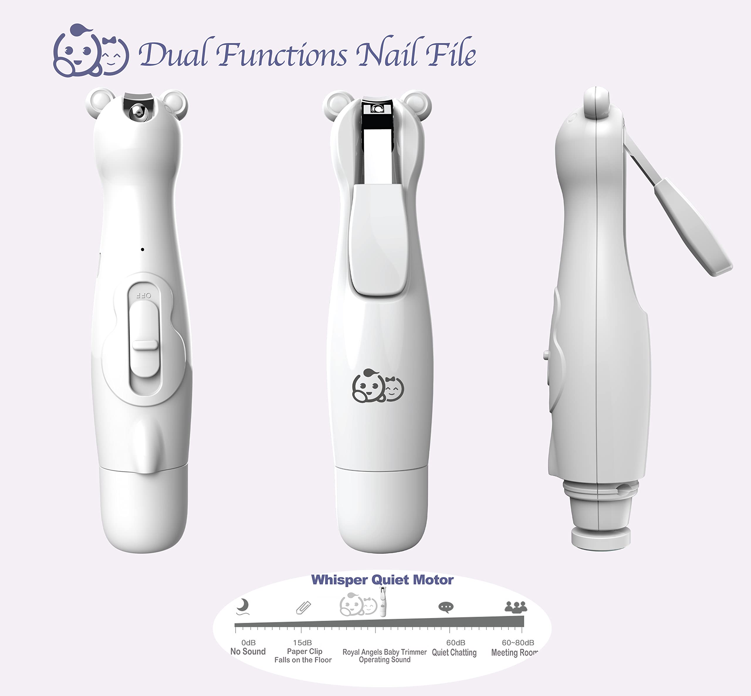 Royal Angels Rechargeable 22 in 1 Baby Nail Trimmer with LCD Display, Labeled Case, 13 Extra Pads, Safe Quiet LED Light Electric Baby Nail File Kit for Newborns Toddlers (WhiteBlue)