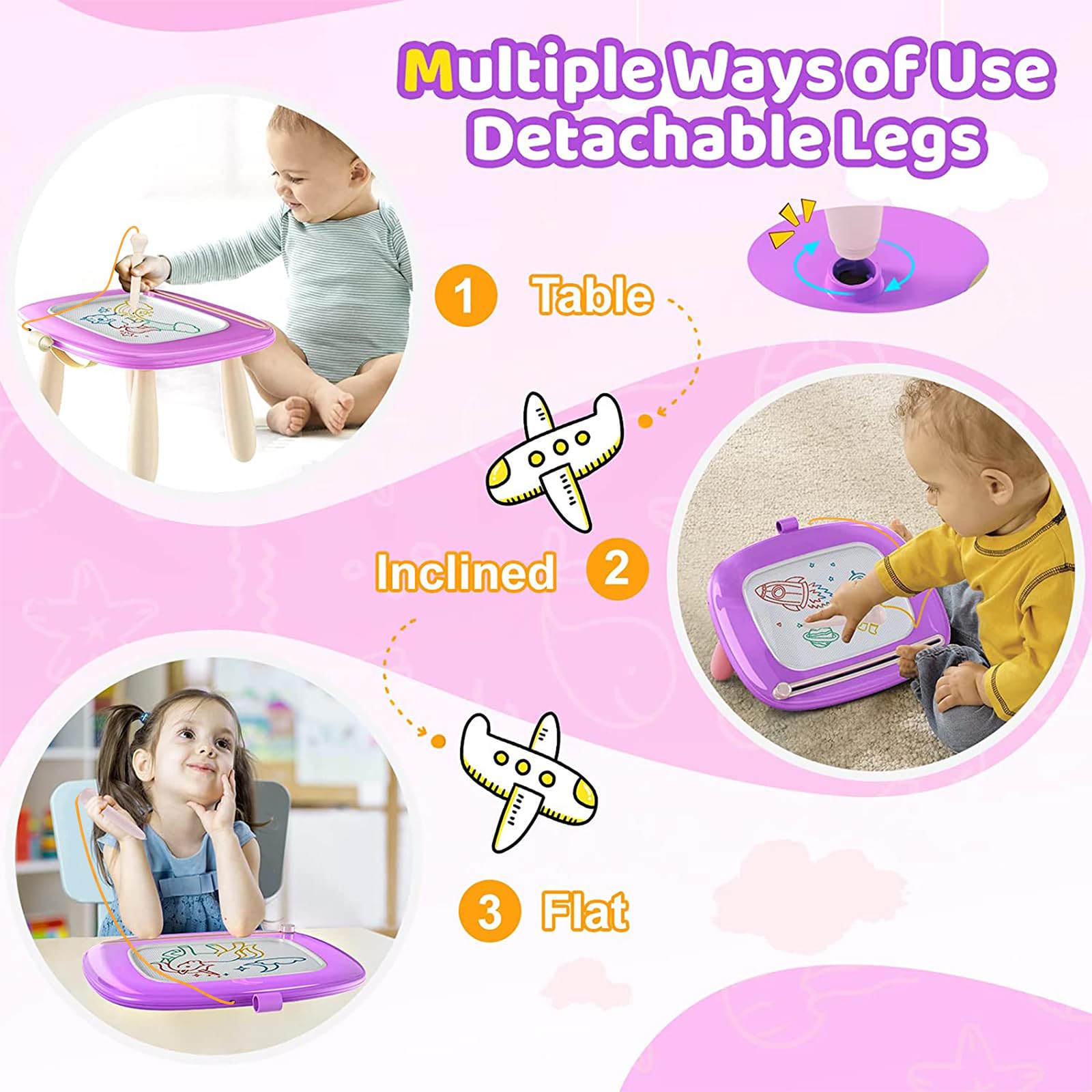 Kikidex Girl Toys Age 1-3 Magnetic Drawing Board, Gifts for 1 2 3 Year Old Toddlers Birthday, Doodle Board for Preschool Learning and Educational Erasable Sketching Pad(Soft Pink)