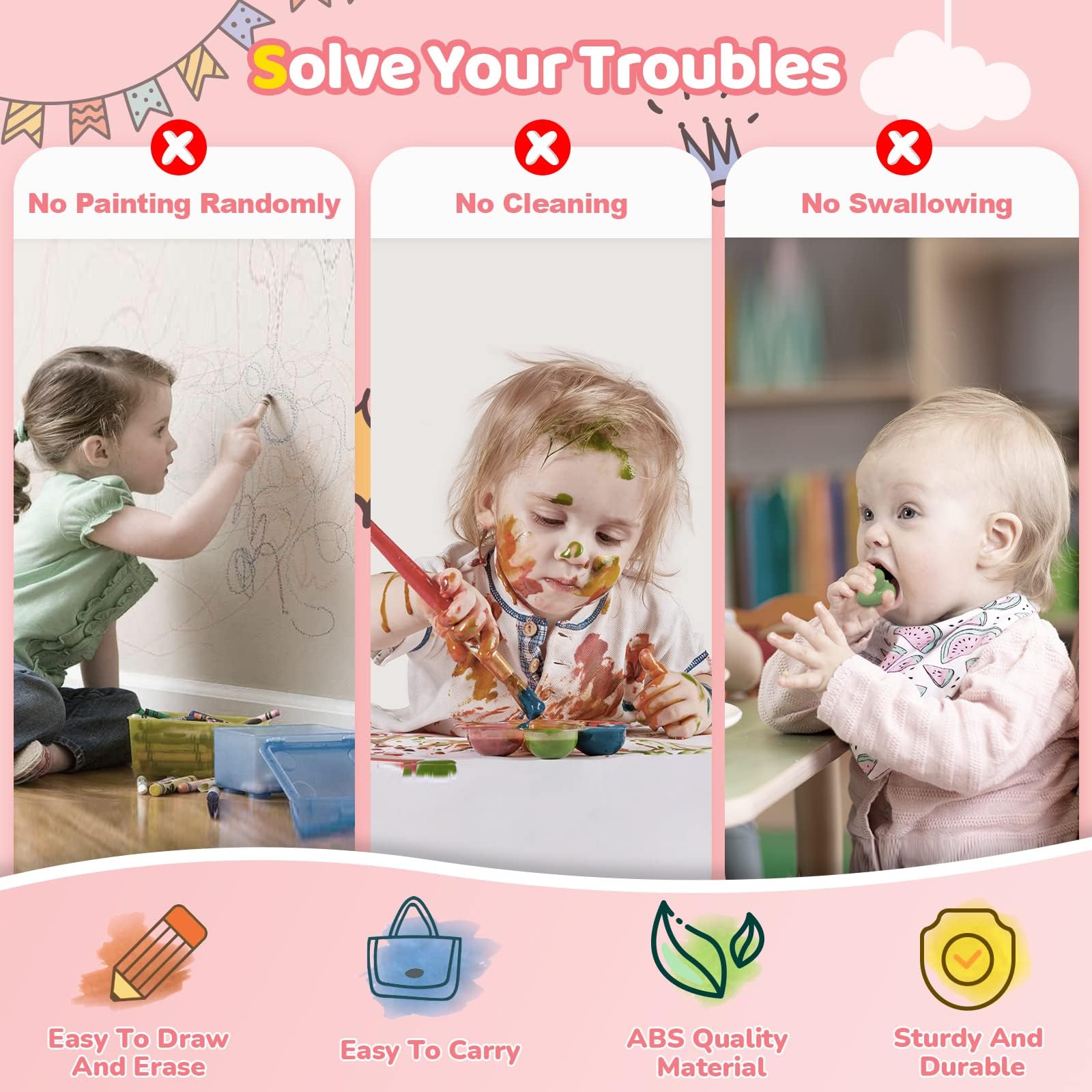 Kikidex Girl Toys Age 1-3 Magnetic Drawing Board, Gifts for 1 2 3 Year Old Toddlers Birthday, Doodle Board for Preschool Learning and Educational Erasable Sketching Pad(Soft Pink)