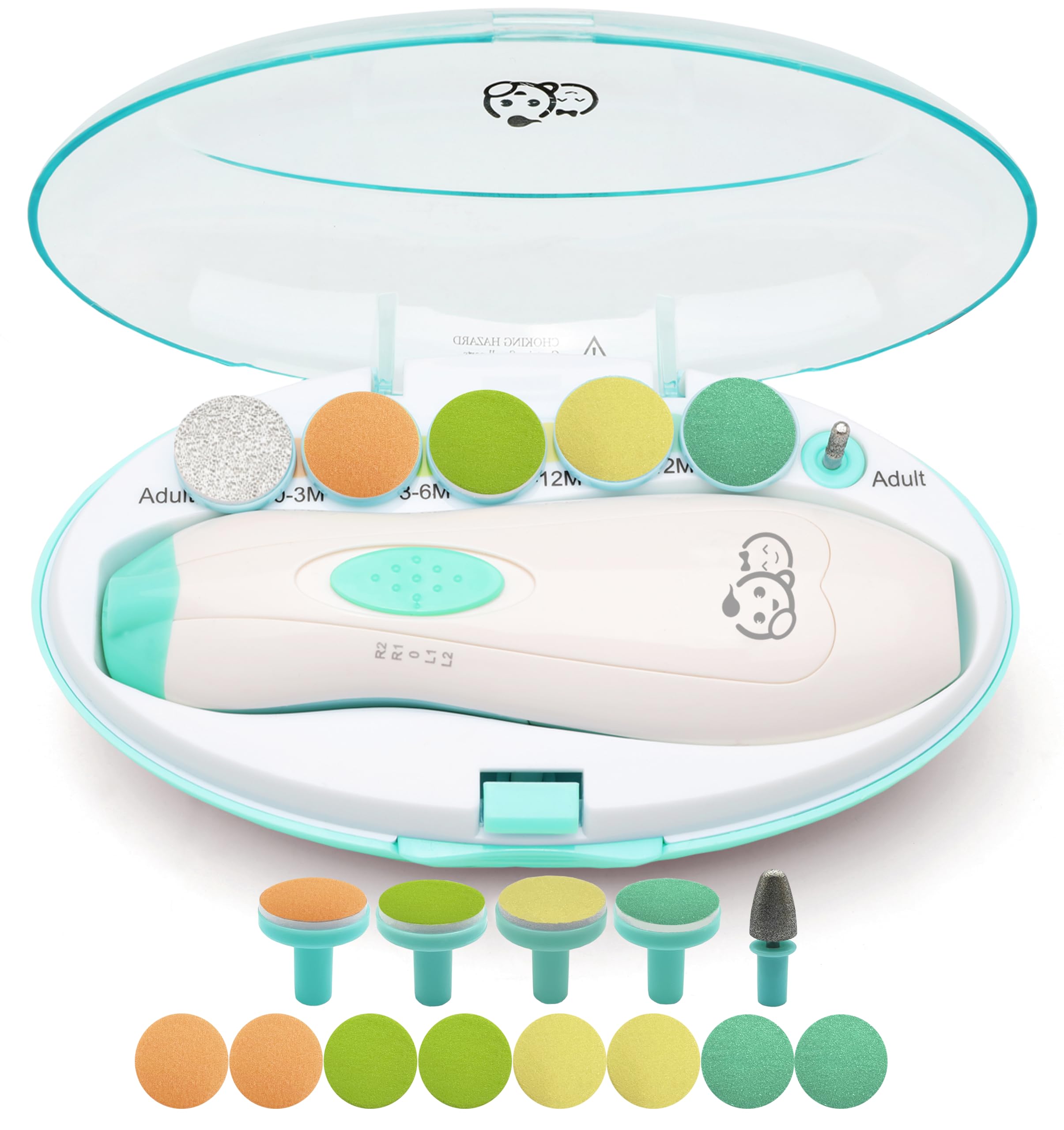 Royal Angels Rechargeable 22 in 1 Baby Nail Trimmer with LCD Display, Labeled Case, 13 Extra Pads, Safe Quiet LED Light Electric Baby Nail File Kit for Newborns Toddlers (WhiteBlue)
