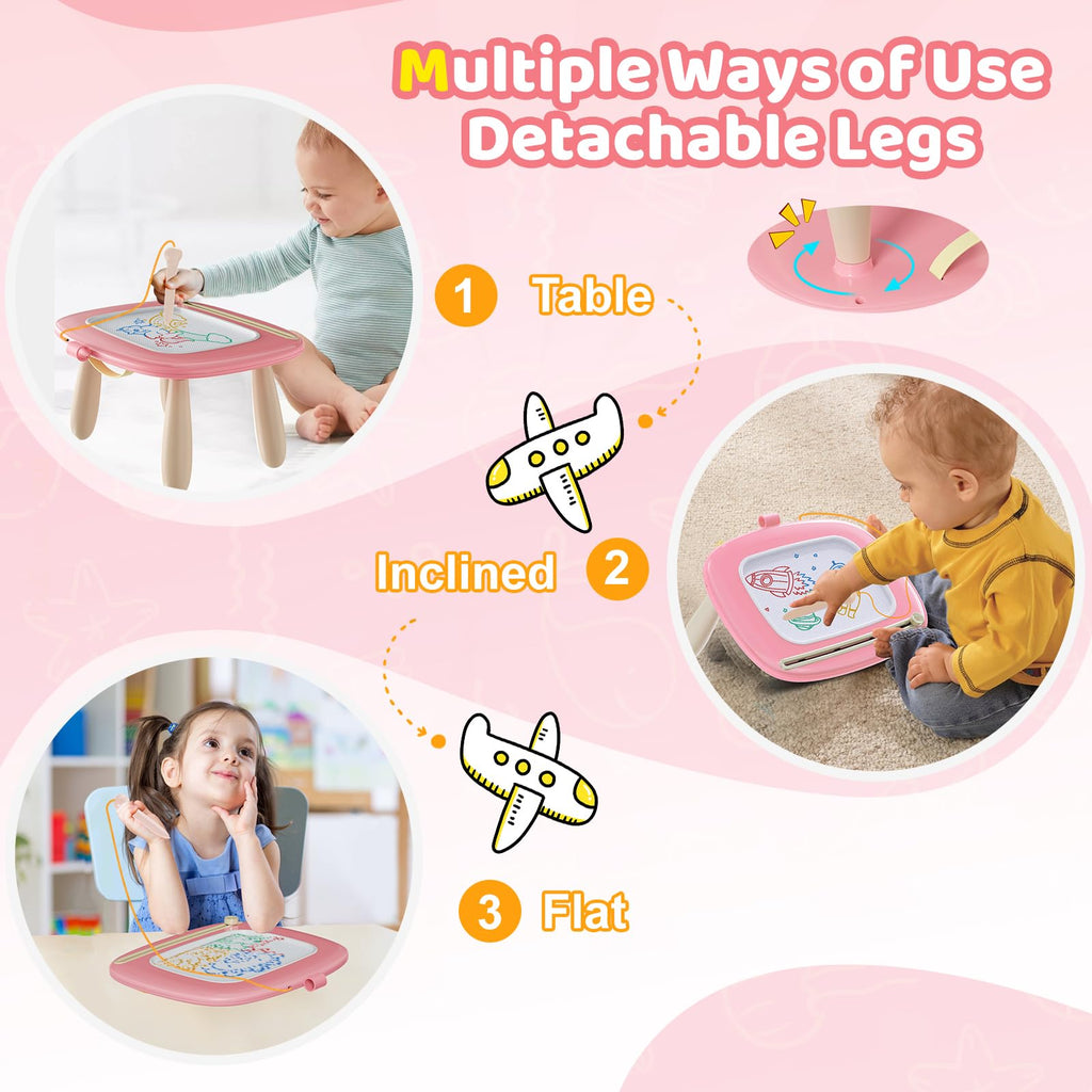Kikidex Girl Toys Age 1-3 Magnetic Drawing Board, Gifts for 1 2 3 Year Old Toddlers Birthday, Doodle Board for Preschool Learning and Educational Erasable Sketching Pad(Soft Pink)