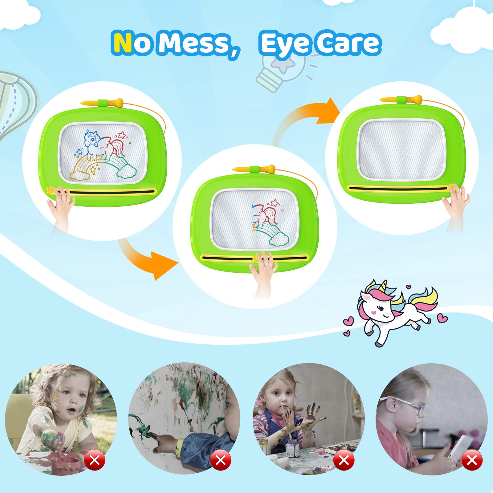 Kikidex Girl Toys Age 1-3 Magnetic Drawing Board, Gifts for 1 2 3 Year Old Toddlers Birthday, Doodle Board for Preschool Learning and Educational Erasable Sketching Pad(Soft Pink)