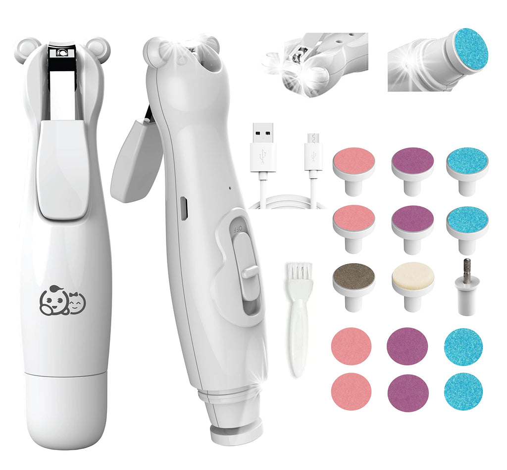 Royal Angels Rechargeable 22 in 1 Baby Nail Trimmer with LCD Display, Labeled Case, 13 Extra Pads, Safe Quiet LED Light Electric Baby Nail File Kit for Newborns Toddlers (WhiteBlue)