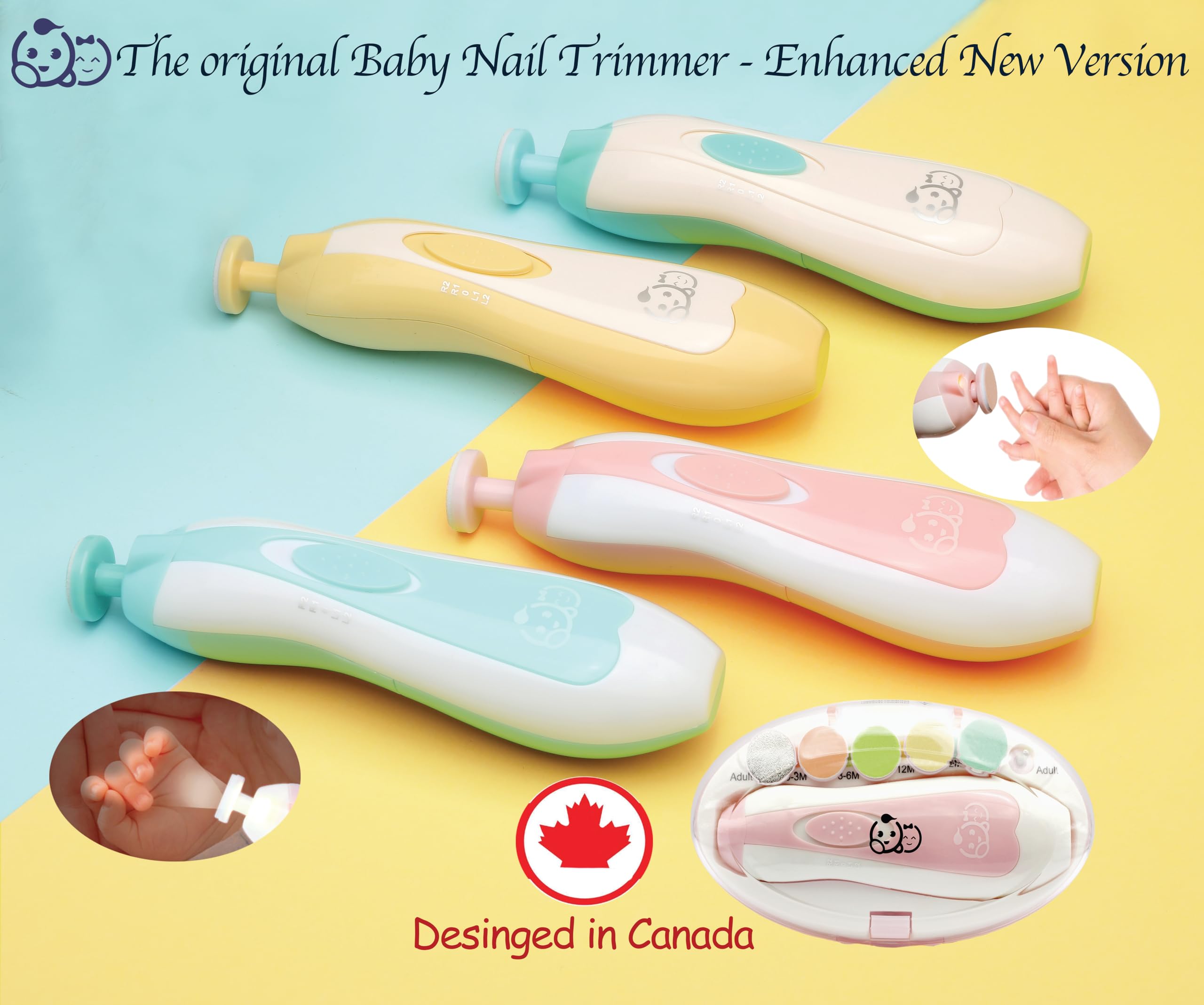 Royal Angels Rechargeable 22 in 1 Baby Nail Trimmer with LCD Display, Labeled Case, 13 Extra Pads, Safe Quiet LED Light Electric Baby Nail File Kit for Newborns Toddlers (WhiteBlue)