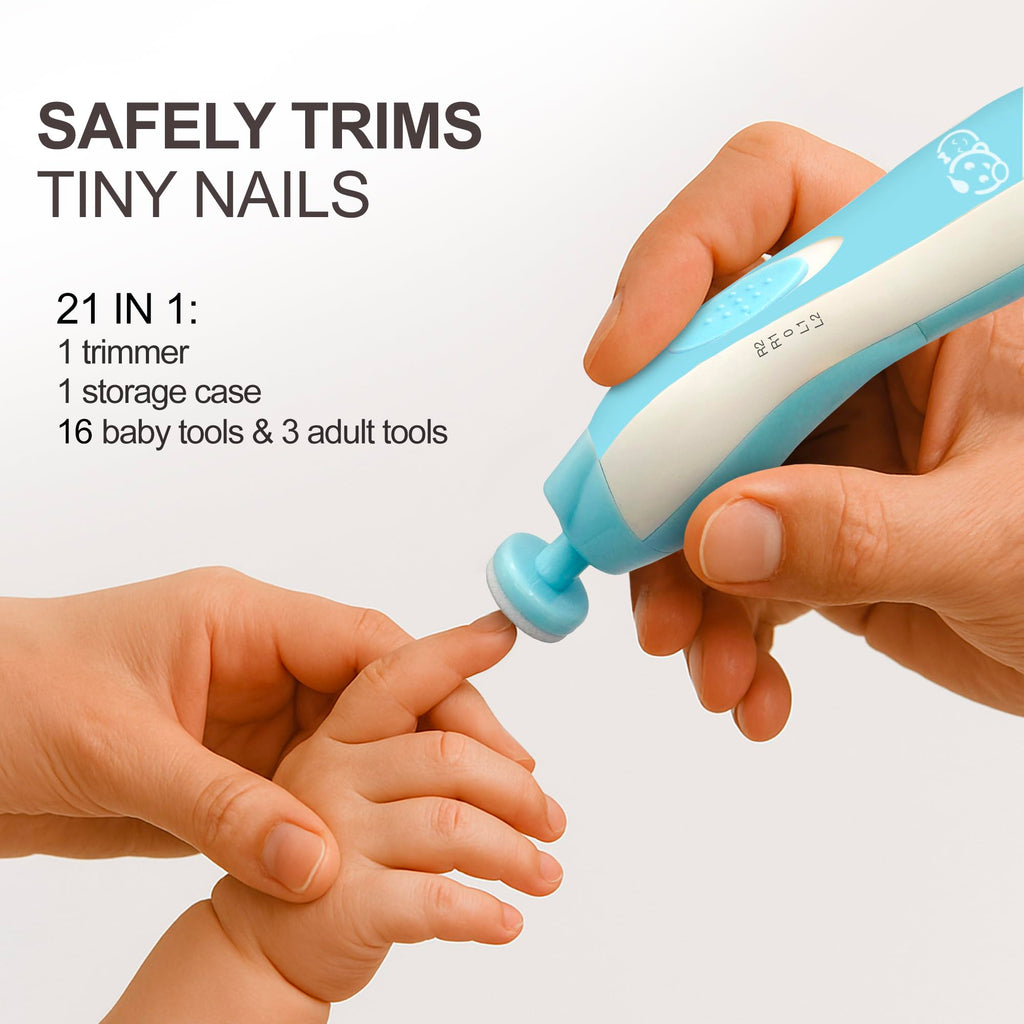 Royal Angels Rechargeable 22 in 1 Baby Nail Trimmer with LCD Display, Labeled Case, 13 Extra Pads, Safe Quiet LED Light Electric Baby Nail File Kit for Newborns Toddlers (WhiteBlue)