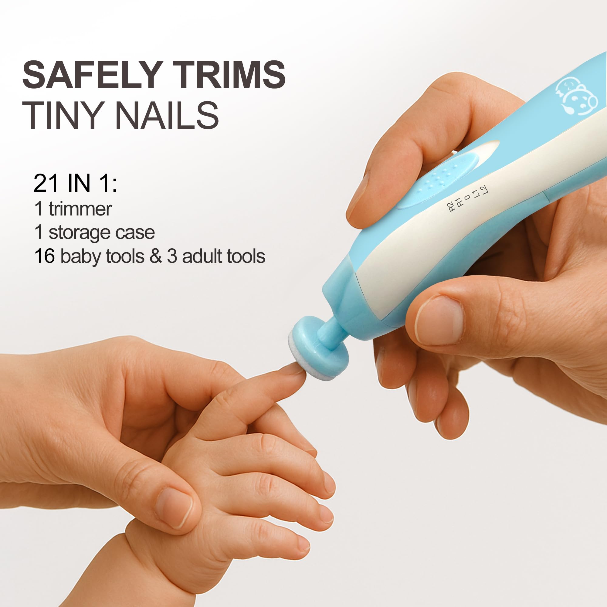 Royal Angels Rechargeable 22 in 1 Baby Nail Trimmer with LCD Display, Labeled Case, 13 Extra Pads, Safe Quiet LED Light Electric Baby Nail File Kit for Newborns Toddlers (WhiteBlue)