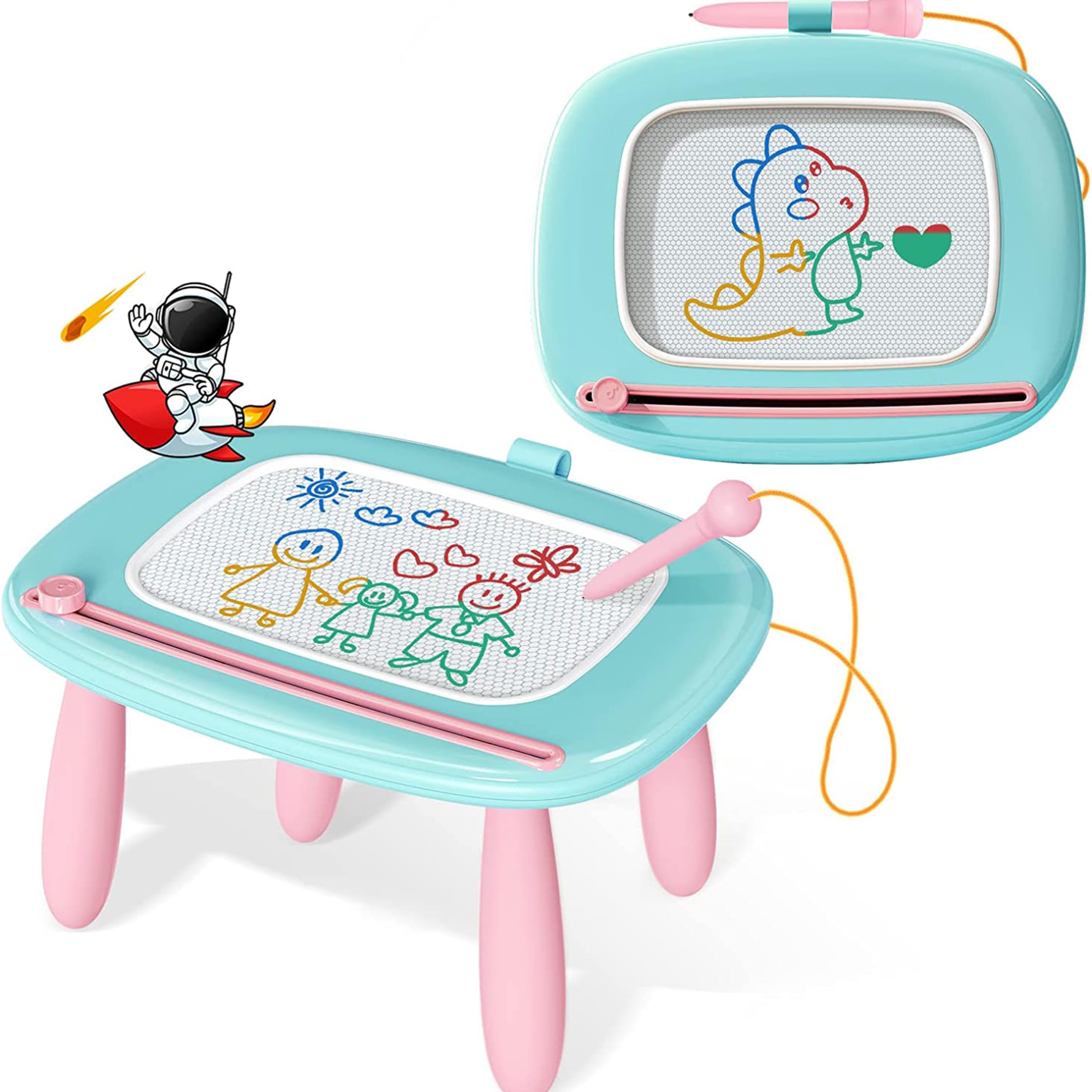 Kikidex Girl Toys Age 1-3 Magnetic Drawing Board, Gifts for 1 2 3 Year Old Toddlers Birthday, Doodle Board for Preschool Learning and Educational Erasable Sketching Pad(Soft Pink)