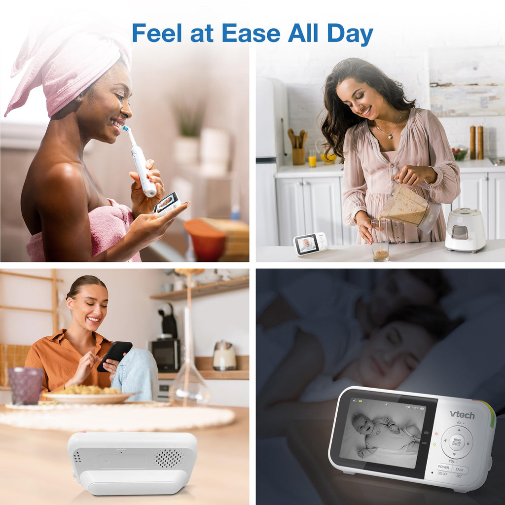VTech VM819 Baby Monitor, 2.8” Screen, Night Vision, 2-Way Audio, Temperature Sensor and Lullabies, Secure Transmission No WiFi