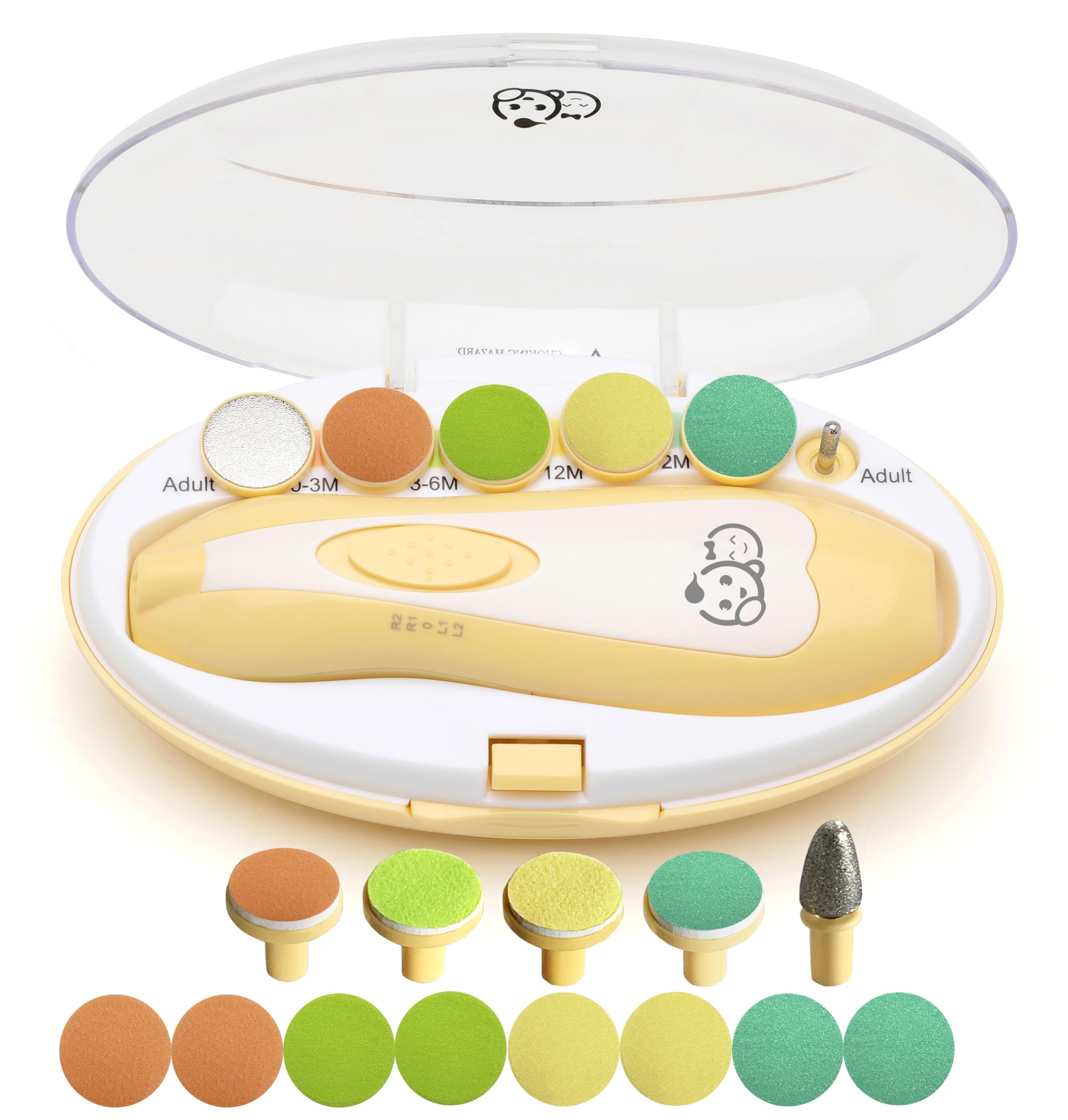 Royal Angels Rechargeable 22 in 1 Baby Nail Trimmer with LCD Display, Labeled Case, 13 Extra Pads, Safe Quiet LED Light Electric Baby Nail File Kit for Newborns Toddlers (WhiteBlue)