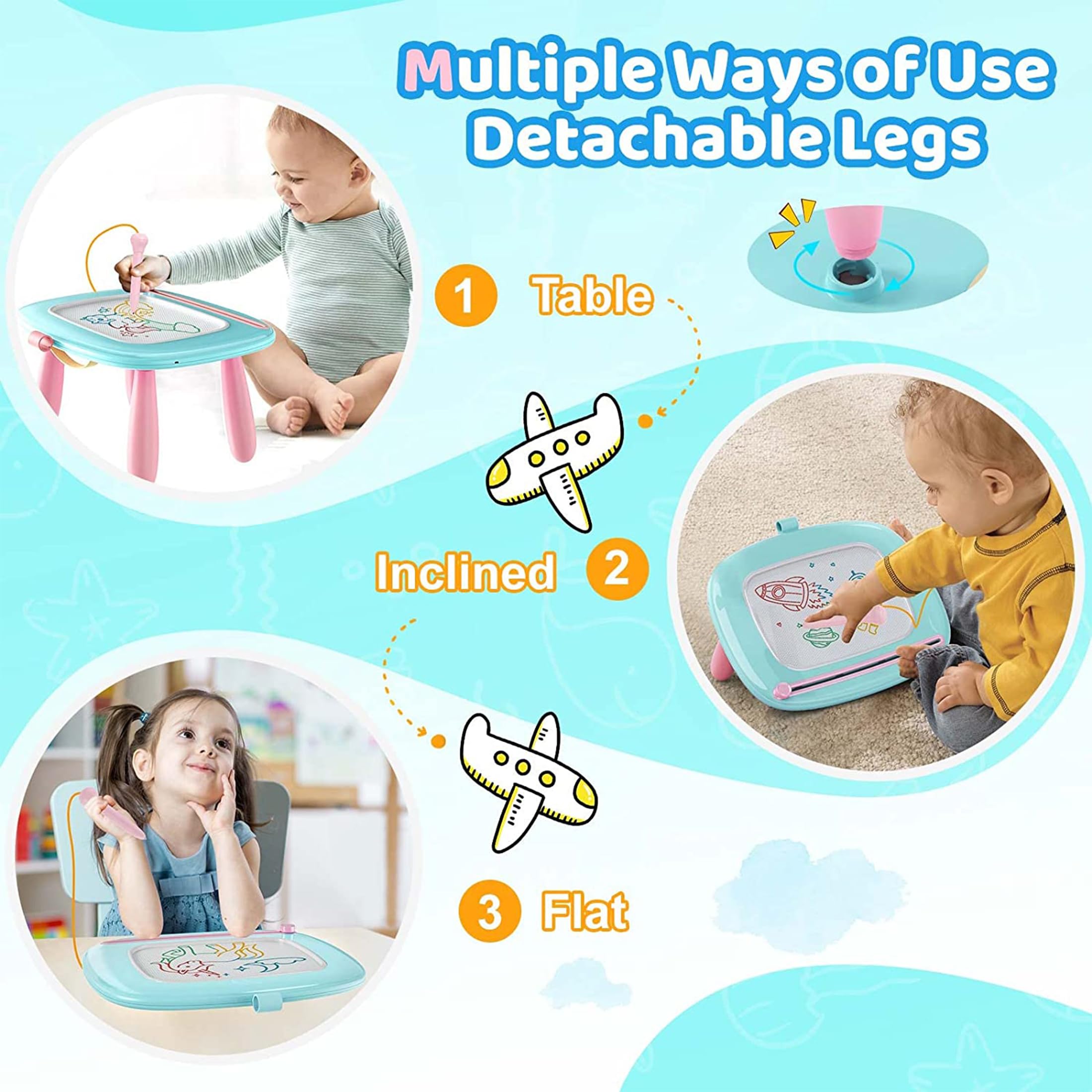 Kikidex Girl Toys Age 1-3 Magnetic Drawing Board, Gifts for 1 2 3 Year Old Toddlers Birthday, Doodle Board for Preschool Learning and Educational Erasable Sketching Pad(Soft Pink)