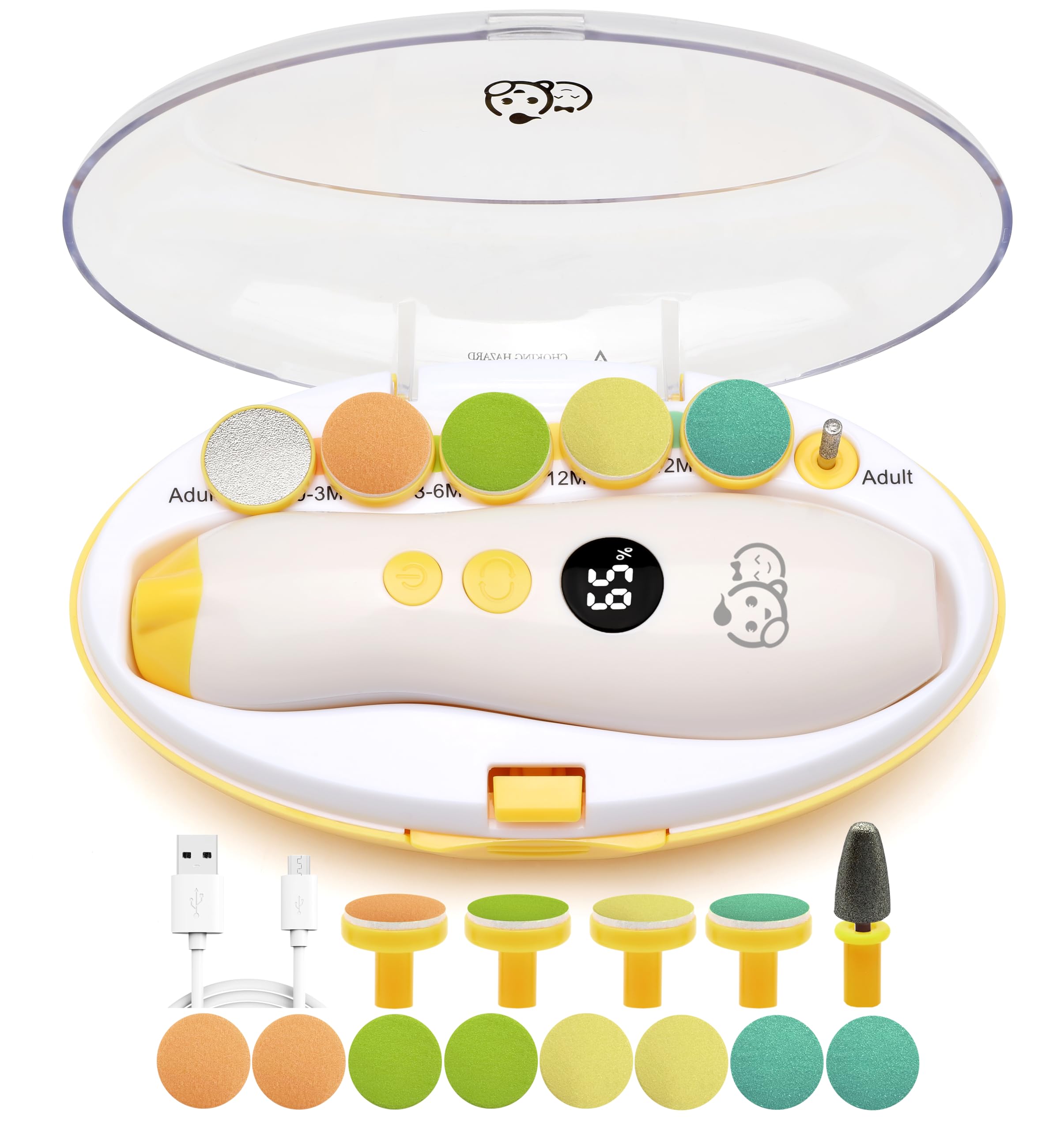 Royal Angels Rechargeable 22 in 1 Baby Nail Trimmer with LCD Display, Labeled Case, 13 Extra Pads, Safe Quiet LED Light Electric Baby Nail File Kit for Newborns Toddlers (WhiteBlue)