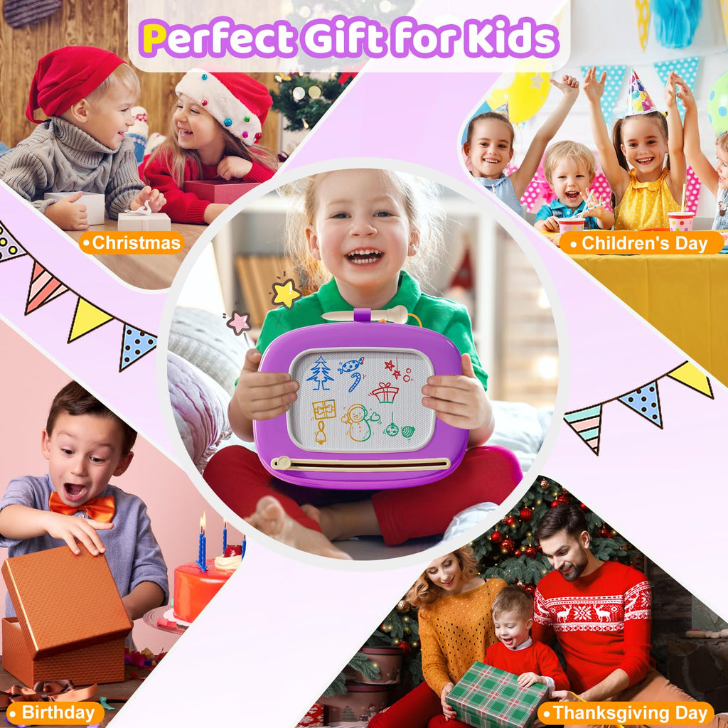 Kikidex Girl Toys Age 1-3 Magnetic Drawing Board, Gifts for 1 2 3 Year Old Toddlers Birthday, Doodle Board for Preschool Learning and Educational Erasable Sketching Pad(Soft Pink)