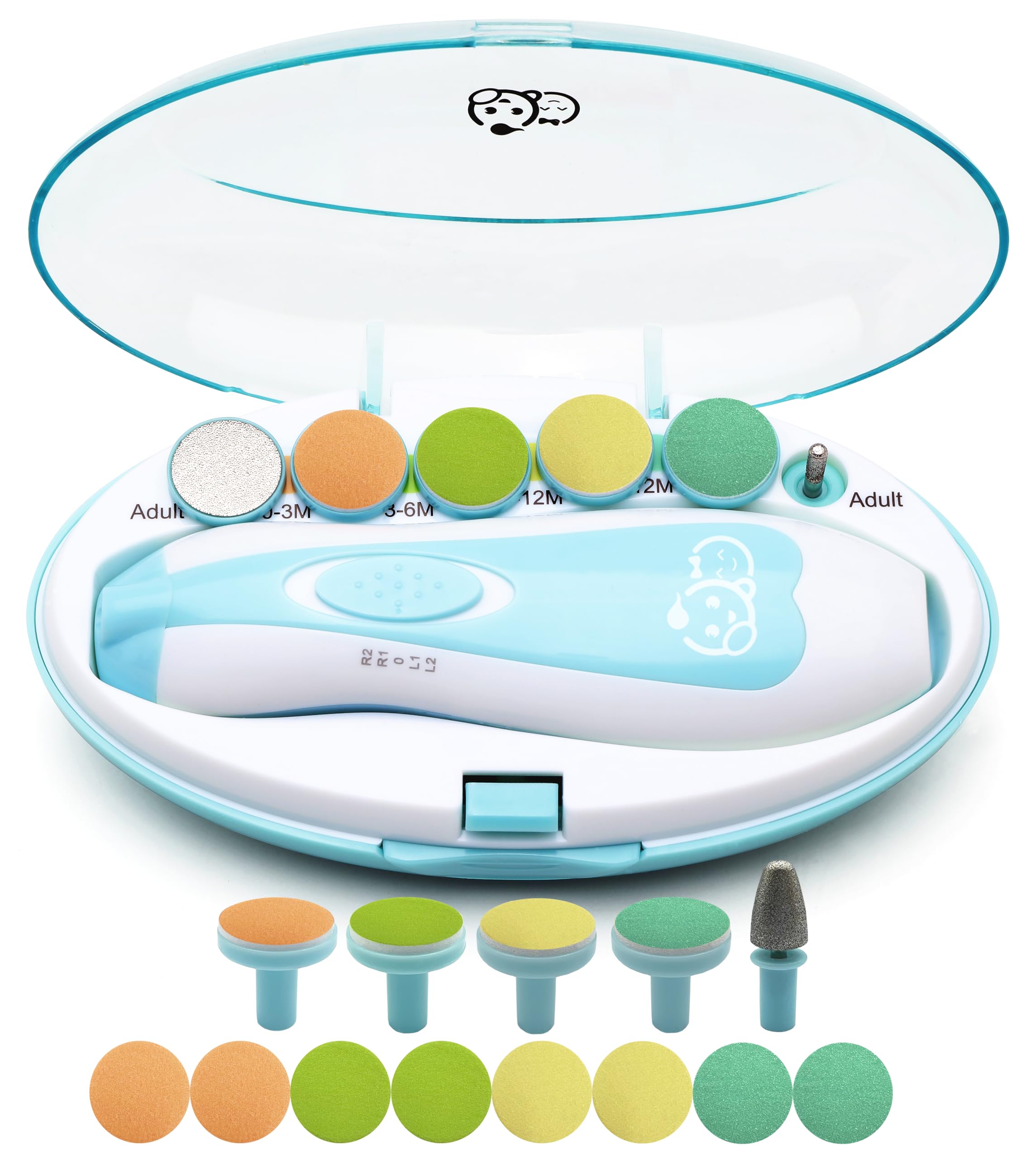 Royal Angels Rechargeable 22 in 1 Baby Nail Trimmer with LCD Display, Labeled Case, 13 Extra Pads, Safe Quiet LED Light Electric Baby Nail File Kit for Newborns Toddlers (WhiteBlue)