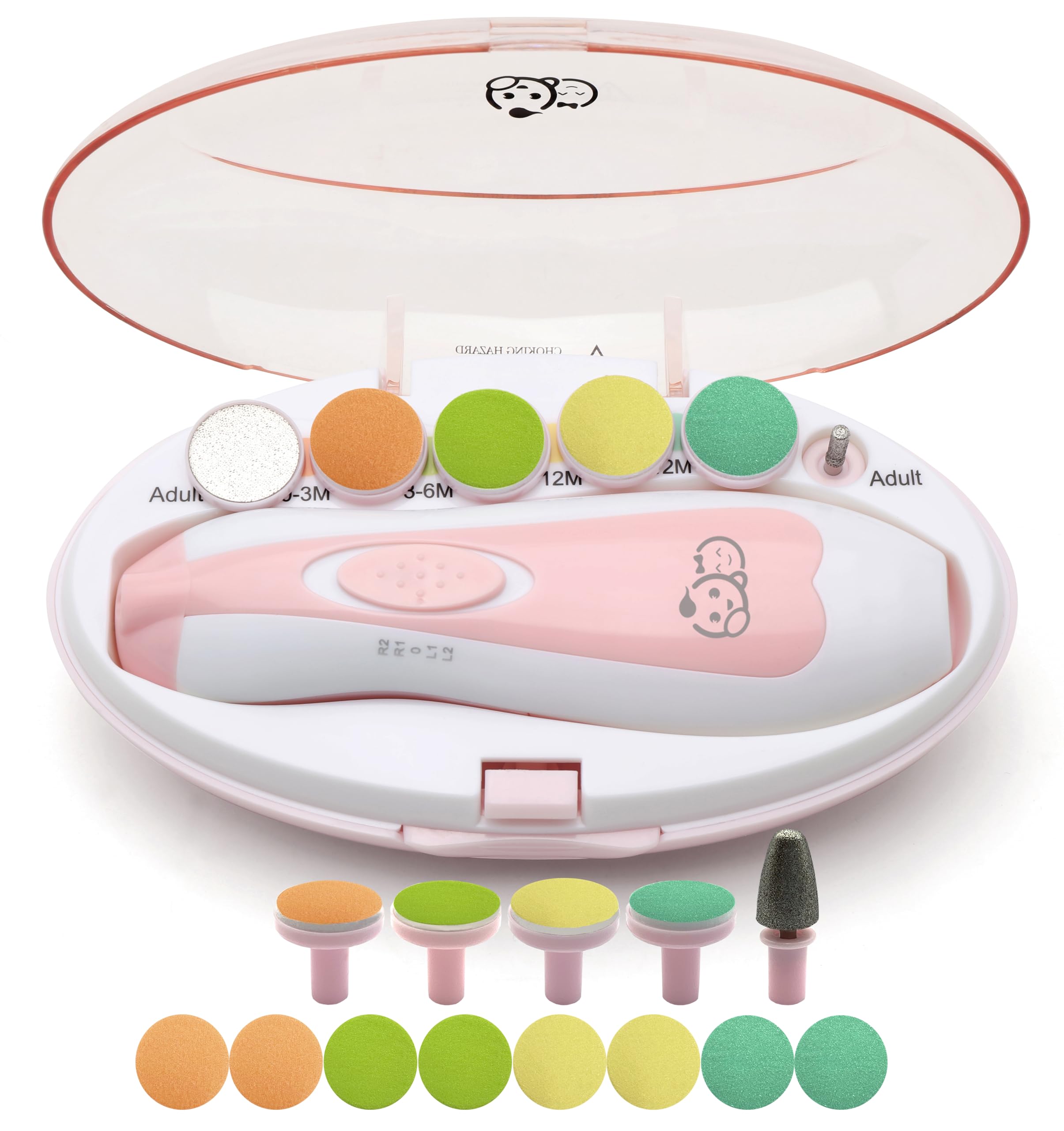 Royal Angels Rechargeable 22 in 1 Baby Nail Trimmer with LCD Display, Labeled Case, 13 Extra Pads, Safe Quiet LED Light Electric Baby Nail File Kit for Newborns Toddlers (WhiteBlue)